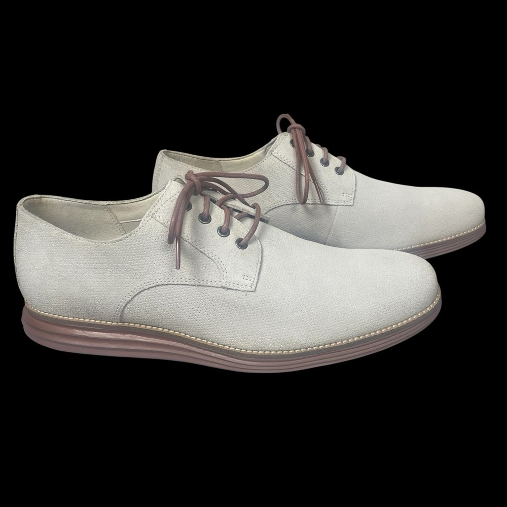 Cole Hahn Original Grand Plain Toe Suede Oxfords Mens 11.5 Neutral Ivory Beige